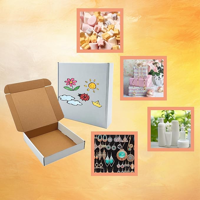 9x9x2 Inches Shipping Boxes Set of 25,White Corrugated Mailing Cardboard Box Literature Mailer for Packing Small Business Moving Storage, E-Commerce Packaging Mailing Boxes Gift Boxes for Presents