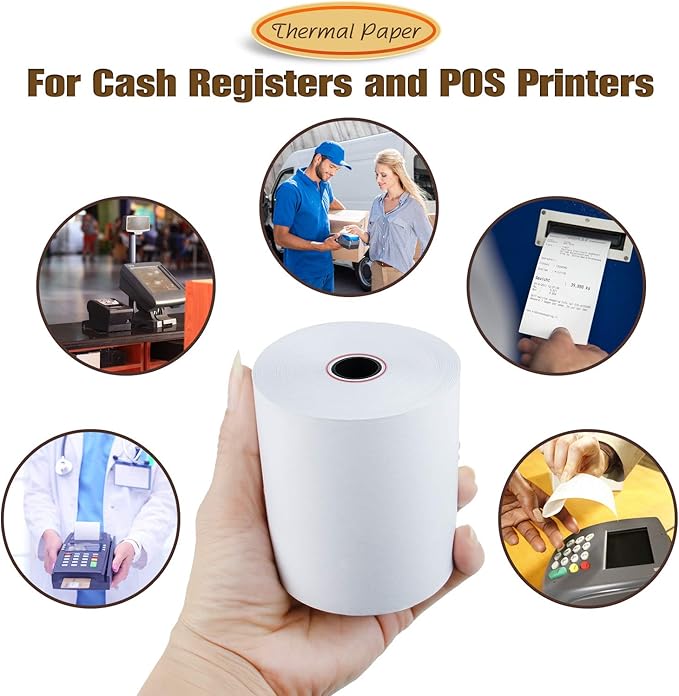 (100 Rolls) 3 1/8" x 230' Thermal Paper, POS Receipt Paper for Retail Business Cash Register, Fits Most Credit Card Terminal Point Of Sale