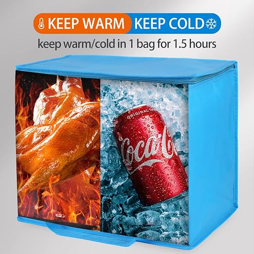 Bodaon 4-Pack Insulated Reusable Grocery Shopping Bag, X-Large Frozen Food Cold, Cooler Bags, Insulated Food Delivery Bag, Blue