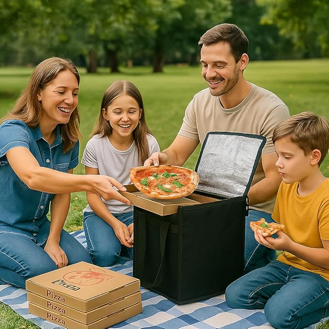 Bodaon Insulated Pizza Delivery Bag, 16" x 16" x 14" Pizza Warmer Bags for Carry Hot, Commercial Delivery Bag, Food Warmers for Parties, Pizza Pack Insulation, Pizza Carrier, Black, 1-Pack