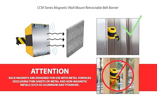 Crowd Control Warehouse - CCW Series WMB-220 Magnetic Wall Mount Retractable Belt Barrier -15 Foot, Caution Do Not Enter with Yellow ABS Case