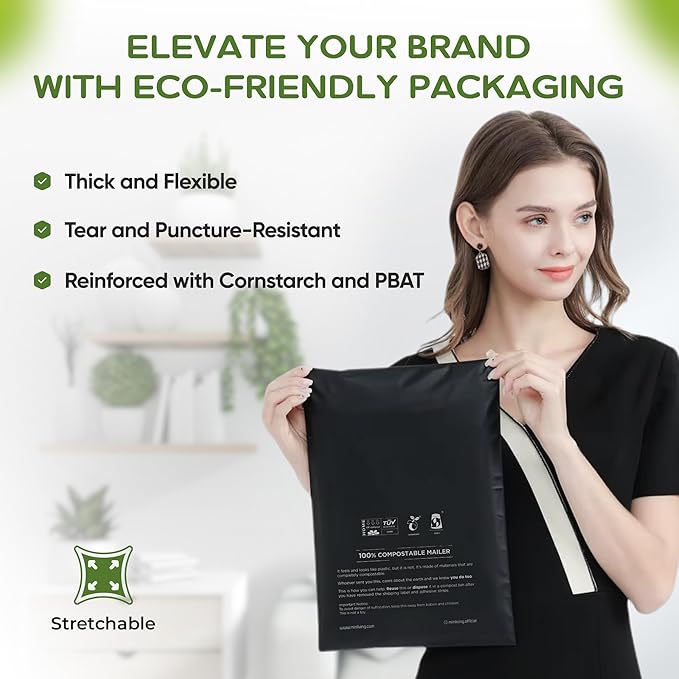 100% Compostable Biodegradable Mailers | Reusable Poly Bags | Zero-Waste Double-Seal Extra Thick | Shipping Envelopes Pouches | Certified Green Packaging - Size 14.9" x 19"