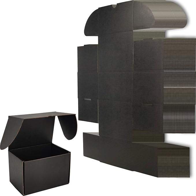 6x4x4 inches Small Shipping Boxes Set of 25 - Black Mailer Corrugated Cardboard Boxes for Shipping Packaging Mailing Products