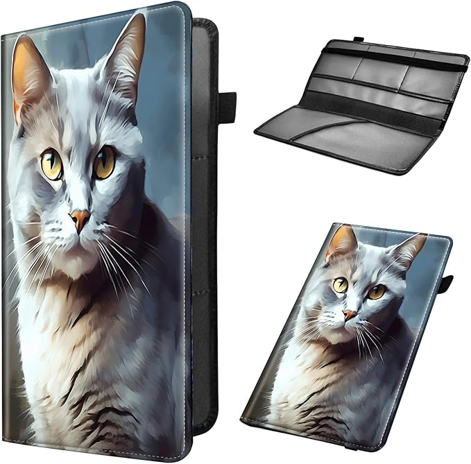 Car Registration and Insurance Holder, Leather Car Glove Box Organizer, Cool Car Accessories for ID, Driver's License Cards & Essential Document,business cards,Men&Women,Cat Grays