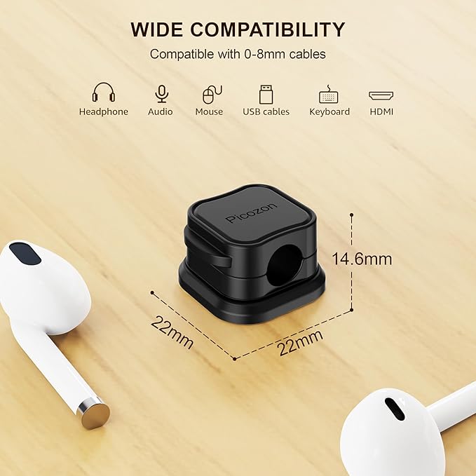 12 Pack Magnetic Cable Clip Organizer Cord Holder, Picozon Adhesive Cable Management, Wire Phone USB Charger Cable Holder Keeper Organizer for Car, Office Home Desktop, Wall, Night Table - Black