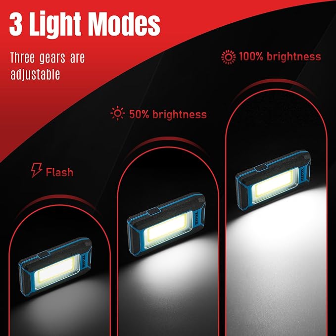 2-pack Magnetic Work Light, Rechargeable LED Flashlight, Portable Lights, 40w 1500 Lumens, 6500k, Metal Hanging Hook, 3 Lighting Modes for Car Repairing, Camping, Hiking, Fishing, Backpacking