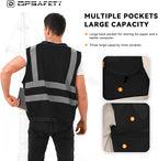 Reflective Safety vest With back plan pocket,High visibility Class 2 Heavy Duty Surveyor Vest with Zipper,Hi Vis Vest ANSI/ISEA Standard, Construction Work Vest for Men＆Women(Black,XL)