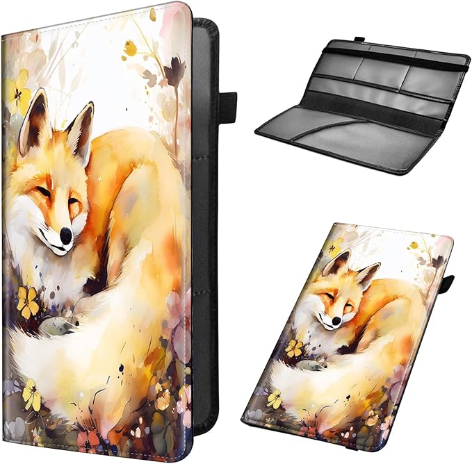 Car Registration and Insurance Holder, Leather Car Glove Box Organizer, Cool Car Accessories for ID, Driver's License Cards & Essential Document,business cards,Men&Women,Watercolor Foxs