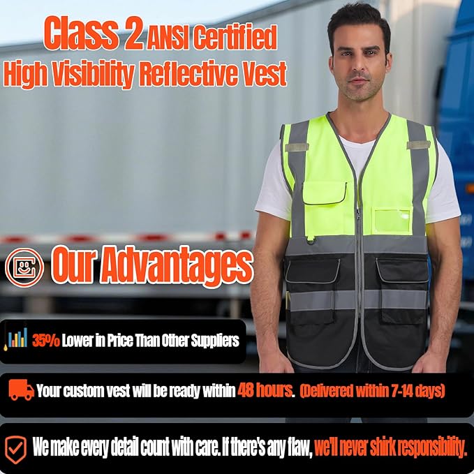 BeautyWill 10/20 Pack Custom Logo Safety Vest,Bulk High Visibility Class 2 Reflective Work Vests