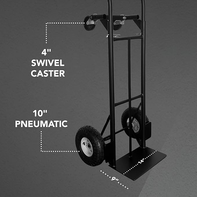Olympia Tools 800 Lb Steel Convertible Hand Truck with 10" Pneumatic Wheels for Home and Office Use