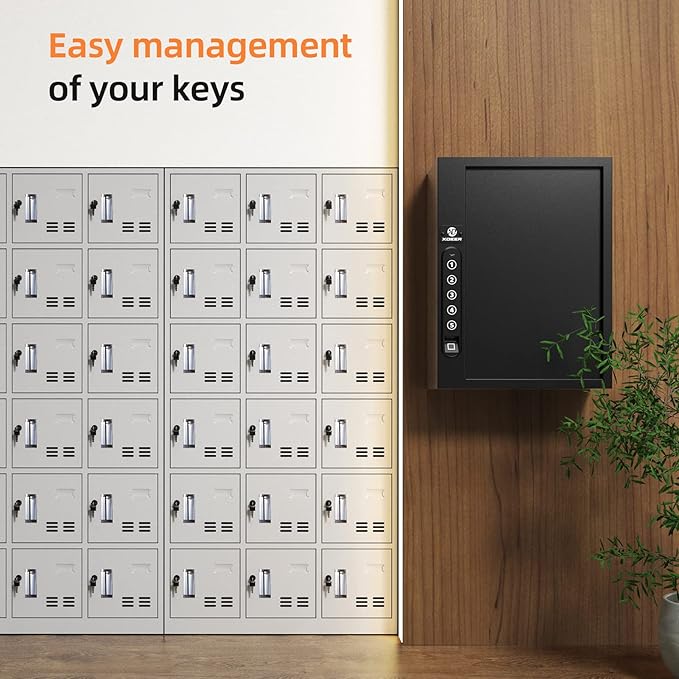 XDeer 60-Key Biometric Lock Box, Wall Mount with Anti-Theft Key Slot and Combo Lock for Hotels & Offices
