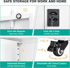 SISESOL 75" Tall Metal Storage Cabinet with Wheels,Rolling Garage Storage Cabinet with Lock,White Metal Cabinets with Wheels and Shelves,Tool Cabinets on Roller for Garage,Home,Office,Shop