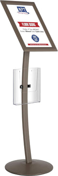 M&T Displays Curved Menu Board 11x17 Inch Pedestal Sign Holder with 8.5x11 Inch Brochure Holder Earth Color Floor Standing Aluminum Front Loading Easy Open Poster Message Advertisement Post