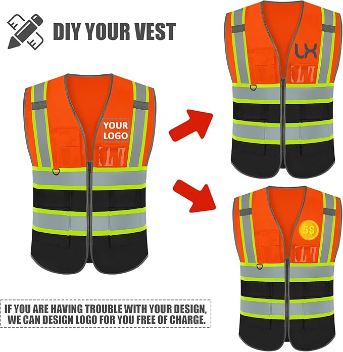BeautyWill Custom Logo 10/20 Pack Safety Vest Class2 High Visibility Vest with Pockets Breathable Construction Vest Bulk