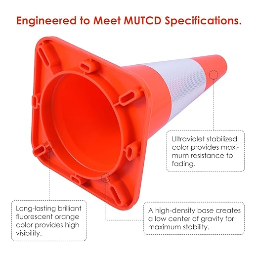 Overall Fluorescent Orange Red Integrated Traffic Cones, Road Cones for Parking Lot, Sport & Driving Training, Road Safety, Construction Events (18" Cone-8Pack)