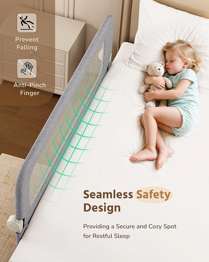 HOMEAL Bed Rail for Toddlers - 32"x24" Foldable Baby Bed Rail Guard - Breathable Bed Rail for Twin, Full, Queen, King Beds, Grey, 1 Pack