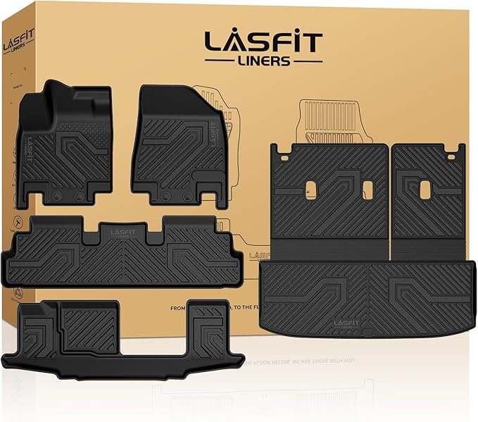 LASFIT Floor Mats & Cargo Mat for Nissan Pathfinder 2025 2024 2023 2022 Fit 7/8-Seater, All Weather TPE Custom Fit Durable Floor Liners for Pathfinder SV/SL/Platinum Car Mats & Trunk Mats, Black