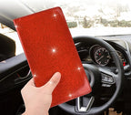 Cacturism Car Registration and Insurance Holder, Vehicle Glove Box Car Organizer Men Women Wallet Accessories Case with Magnetic Shut for Cards, Essential Document, Driver License, Bling Red