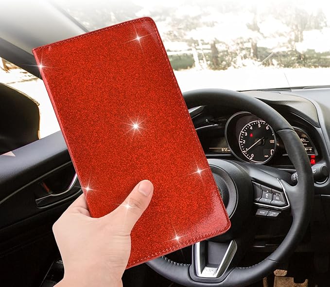 Cacturism Car Registration and Insurance Holder, Vehicle Glove Box Car Organizer Men Women Wallet Accessories Case with Magnetic Shut for Cards, Essential Document, Driver License, Bling Red