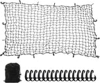 7' x 5' Heavy Duty Bungee Cord Cargo Net Stretches to 14' x 10'-Latex Truck Bed Mesh with 12Pcs Free Adjustable Hooks for Secure Carrying on Roof Luggage Rack,Cargo Carrier and Pickup Truck Bed