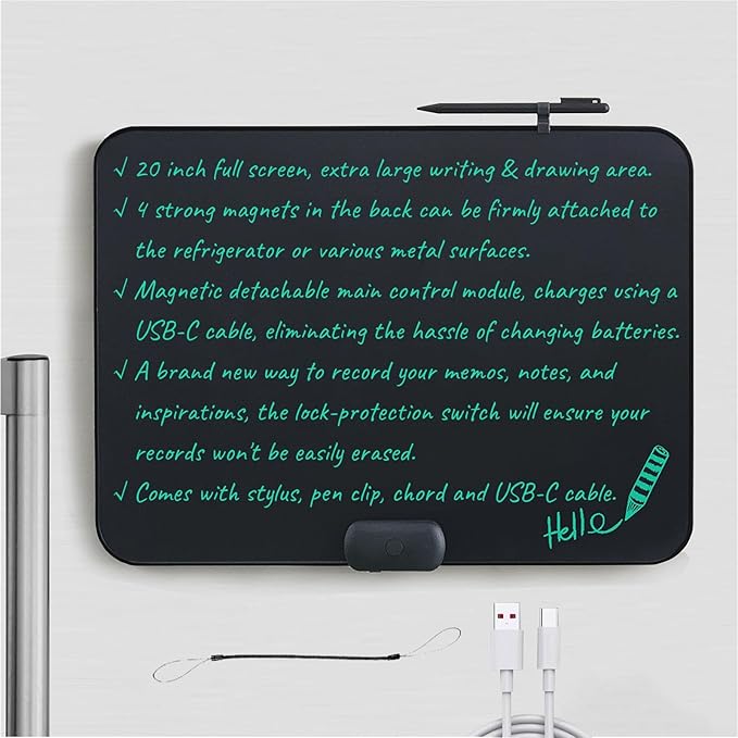 ROYALITA 20-Inch LCD Writing Tablet for Kids & Adults, Large Rechargeable Writing Board Doodle Board for Back to School, Birthday Gift, Built-in Magnets & Instant Erase Note Menu Board for Fridge