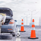 28 inch Traffic Safety Cones Orange Road Cones, Construction Cone with Rubber Base & Reflective Collars, Restorable Parking Cones, Heavy Duty Road Cones for Traffic Control & Road Safty(8 Pack）