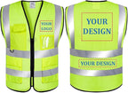 Mesh Safety Vest Custom Logo Class 2 High Visibility Reflective Vest with Pockets Construction Security Work Vest（Yellow，XL）