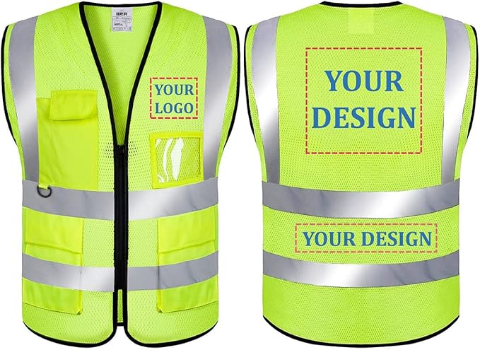 Mesh Safety Vest Custom Logo Class 2 High Visibility Reflective Vest with Pockets Construction Security Work Vest（Yellow，S）
