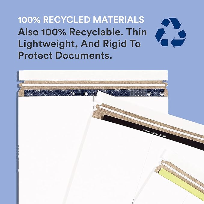 BOX USA StayFlat Envelope 7"L x 9"W 100-Pack for Keeping Photos, Documents & Artwork Protected During Mailing and Shipping