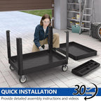 550LBS Utility Cart, 2-Tier 46x25 Inch Utility Cart with Wheels,Heavy Duty Service Cart-Lipped Shelves,Ergonomic Storage Handle and Swivel Wheels for Warehouse, Garage, Cleaning,Black