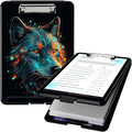 Clipboard with Storage, High Capacity Plastic Storage Clipboard with Pen Holder for Women Teachers Work, School & Office Supplies, Cute Pattern Decorative Clipboards, Colorful Wolf