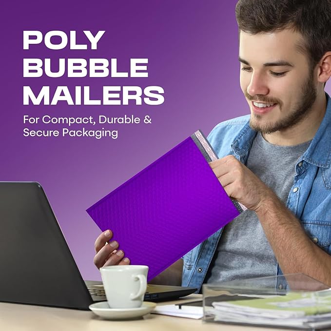 Purple Large Poly Bubble Mailers 12x15 inch | Self Seal Padded Envelopes Cushioned Bubble Mailer | Usable Size 12x15 | WaterProof | Lightweight mailing Shipping Bags | 50 Pack Bulk