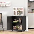 GREATMEET Garage Cabinets with Wheels, Black Garage Storage Cabinets with Doors and Adjustable Shelves，Rolling Lockable Metal Garage Storage Cabinets for Home Office Utility Room
