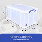 Really Useful Box 84 Liters Storage Container with Snap Lid and Clip Lock Handle for Lidded Home and Item Storage Bins, 6 Pack, Clear