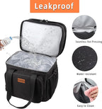 Expandable XLarge Lunch Box, Insulated Heavy Duty Lunch Bag Waterproof Leakproof Durable Cooler Bag for Men Women Adults Work Construction Camping Trip, 22L, Black, GLENKEY