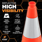 Xpose Safety 28 Inch Orange Traffic Cones with 6" Collar - 8 Pack Multipurpose PVC Plastic Safety Cone for Parking, Soccer, Caution, Kids and Construction - DOT Approved