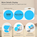 3 X 3 Inch Round Thermal Labels Circle Color Coding Labels Printable Waterproof 500PCS Round Stickers Adhesive Writable for Office, Home, Garage, DIY Sticker, Name Tag,Sky Blue
