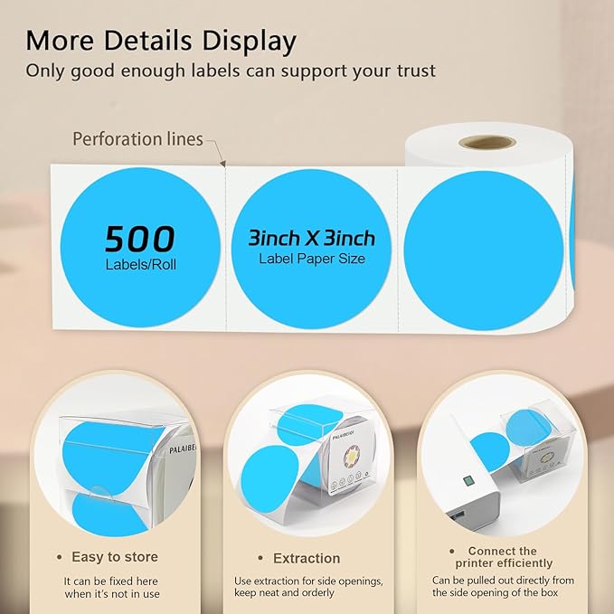 3 X 3 Inch Round Thermal Labels Circle Color Coding Labels Printable Waterproof 500PCS Round Stickers Adhesive Writable for Office, Home, Garage, DIY Sticker, Name Tag,Sky Blue