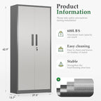 Crownland 63" Metal Storage Cabinet, Lockable Garage Storage Cabinets, High Office Cabinet with Adjustable Shelves for Garage, Home Office, Pantry, File(Grey & Light Grey)