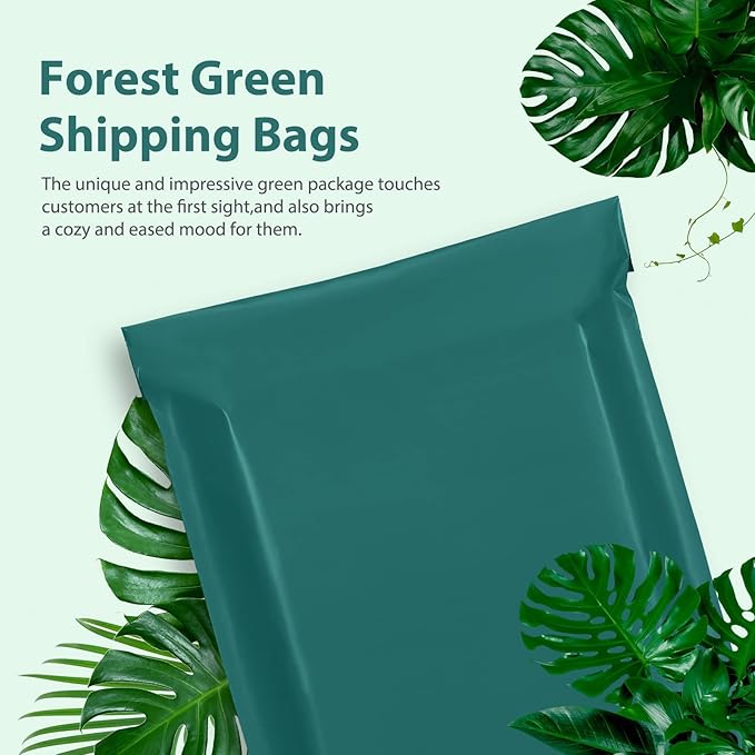 Fuxury Poly Mailers 14.5x19 Inch 50 Pcs, Waterproof Shipping Bags for Clothing, Strong Adhensive Shipping Envelopes for Small Business, Self Seal Mailers Poly Bags Mailing Envelopes Forest Green