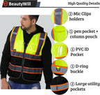 BeautyWill 10 Pack Custom Mesh Safety Vest Customized Logo Class2 High Visibility Reflective Vest with Pockets Construction workwear（Yellow Black，3XL ）
