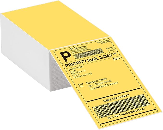 4"x6" Yellow Direct Thermal Labels, 500 Fanfold Shipping & Address Label Paper, Self-Adhesive Stickers for Thermal Printer, 1 Stack