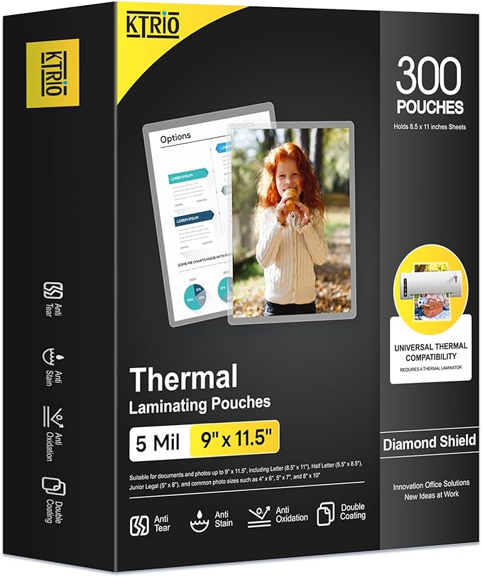 KTRIO 5 MIL Laminating Sheets, Hold 8.5 x 11 Inches, 300 Pack Thermal Laminating Pouches, 9 x 11.5 Laminate Sheets for Laminator, Clear Lamination Sheet Paper, Letter Size, Office School Home Supplies