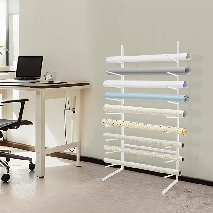 Wall Mount Art Print Blueprint Holder, 9-Tier Blueprint Holder, 20.87'' x 11.02'' x 44.09'' Blueprint Storage Rack for Working with Blueprints and Rolled Documents (White)