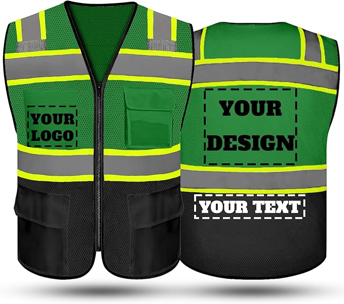Safety Vest Reflective High Visibility with 5 Pockets ＆Zipper Class 2 Adult Unisex Construction Security Workwear