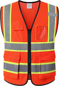 Safety Vest for Men Women Reflective with 5 Pockets and Zipper Front Mesh High Visibility Vest Hi Vis Construction Work Vest,Meets ANSI/ISEA Standards(EK175-Orange-M)