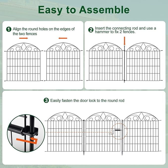 SUNLAX 10 Panels Garden Fence 24ft(L) x 32in(H) Fencing Tall for Yard Dog Pet Fence No Dig Temporary Fence Barrier for Outdoor Patio with Gate