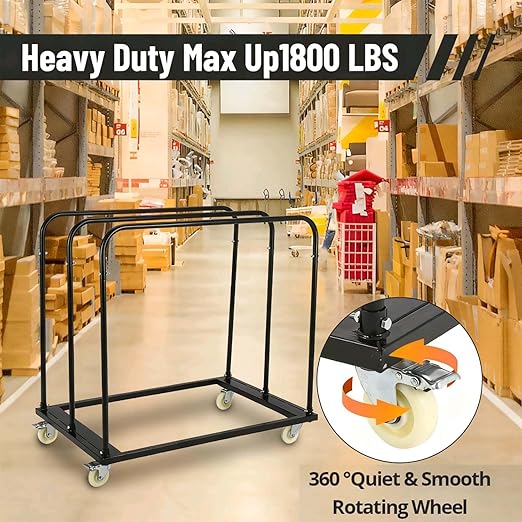 Steel Panel Truck, Drywall Cart w/ 5” PU Swivel Wheels, Heavy-Duty Panel Dolly Cart w/ 1800 LBS Capacity, for Handling Wall Panel/Lumber/Folding Table/Sheetrock