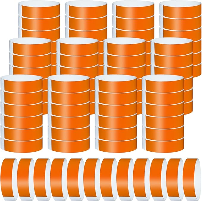 1200 Pcs Plastic Paper Wristbands for Events Neon Color Wrist Bands Concert Identification Wristbands Paper Bracelets Wristbands Party Hand Bands (Orange)