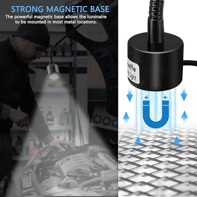Magnetic LED Work Light with Flexible Gooseneck and Magnetic Base, Magnetic LED Lamp 750 Lumen for Workshop, Lathe, Sewing Machine, Grill Lighting